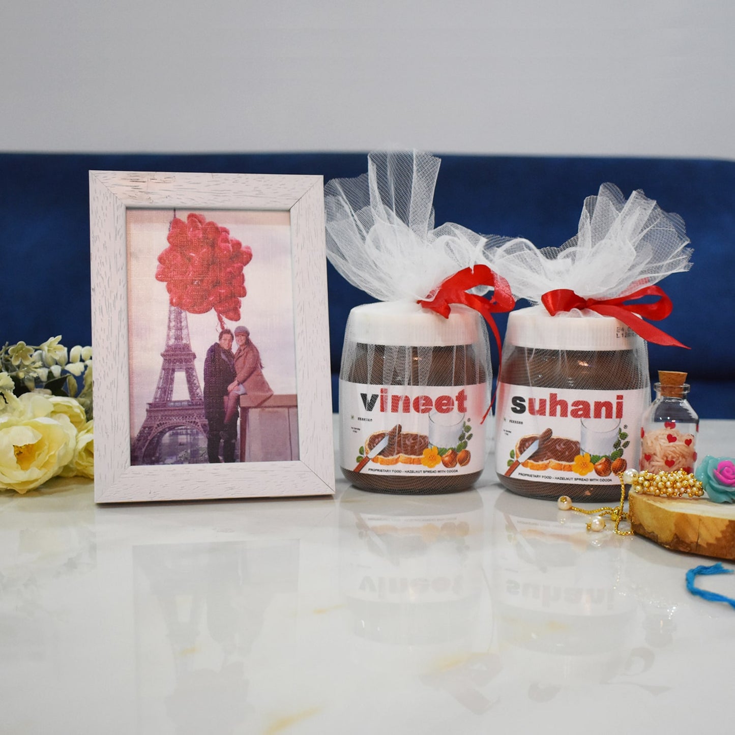 Personalized Couple Nutella Jars, Personalized Frame & Rakhi Combo