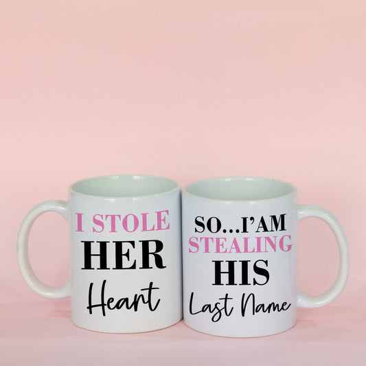 Personalized Stole Heart &amp; Last Name Couple Mugs