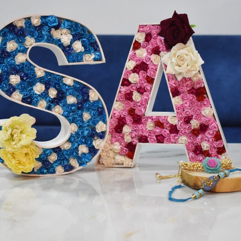 Couple Floral Name Initial Rakhi Set 2 min